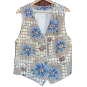 Stampede Vintage Floral Neutral Button Front Vest Grandma Core Lagonlook size L
